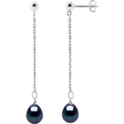 Bengelen oorbellen Gekweekte parels Zoetwater 7-8mm White Gold Black