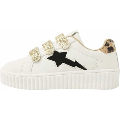 British Knights - Bliss Velcro Meisjes Sneakers Laag - Maat 28 - Wit/Goud/Panterprint/Zwart - Meiden Schoenen