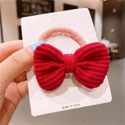 Handgemaakte Premium Haarelastiekjes voor Meisjes - Zonder Metaal - Met strik - Rood met Roze - 1 stuk
