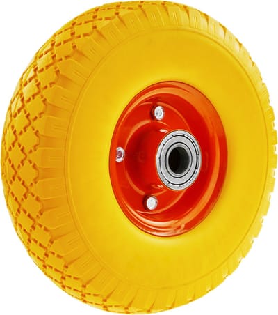PrimeMatik - Massief Kruiwagenwiel geel 100 Kg 10x3" 254x76 mm. Vervangende band voor transportplatform en trolleys
