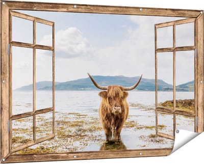 Gards Tuinposter Doorkijk Voetpad naar Strand en Zee - 150x100 cm - Tuindoek - Tuindecoratie - Wanddecoratie buiten - Tuinschilderij
