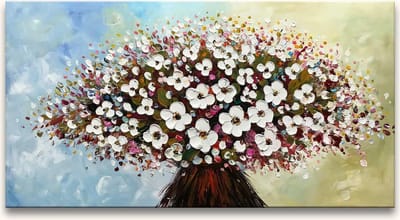 Handgeschilderd schilderij Olieverf op Canvas - Wit Roze Bloemen