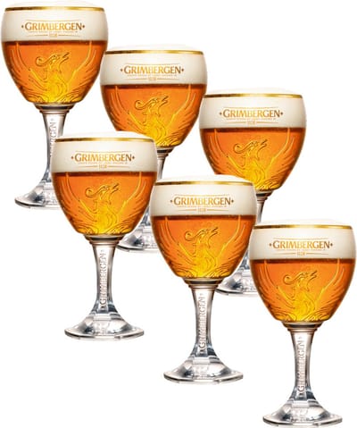 Grimbergen Bierglazen op Voet 33cl set van 6 stuks - Bier Glas 0,33 l - Bolle Vorm - 330 ml