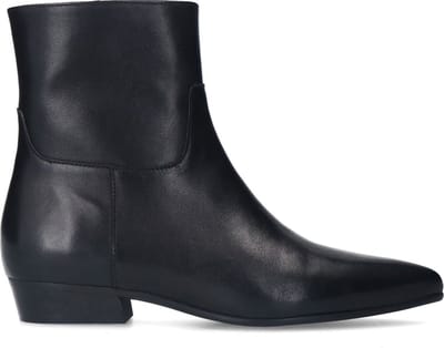 Manfield - Dames - Zwarte leren enkellaarsjes - Maat 37