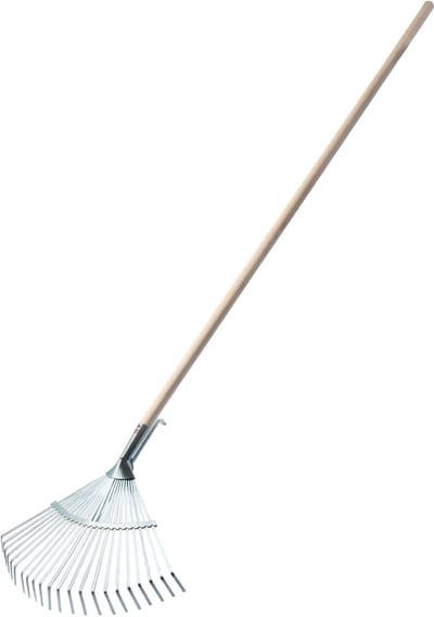 KADAX hark, verstelbare bladhark, hark met lange steel van hout, brede hark voor tuin, bladwaaiers, tuinhark, tuingereedschap, grastrik, waaierbezem (band)
