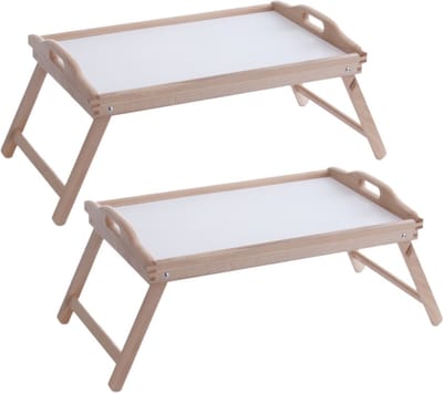 Set van 2x stuks dienbladen/serveerbladen op poten beuken hout 50 x 30 cm - Ontbijt op bed
