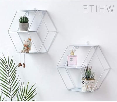 Zeshoekige Wandplank - Opbergrek Ijzer - Decoratie Aanbrengen - Dubbellaags Ontwerp - 29 x 25 cm - Wit