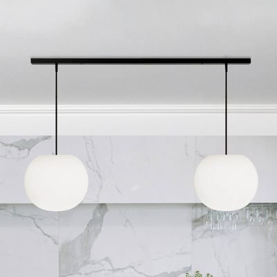 Casablanca hanglamp Acai, wit/zwart, lang, 2-lamps, 26 cm