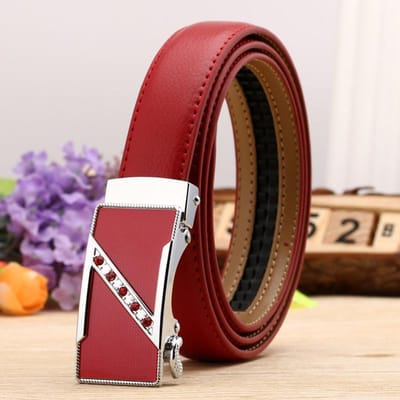 Dames Echte Leren Riem Casual en Veelzijdig Dubbelzijdig Twee Laags Rundleer Lychee Patroon Automatische Gesp Riem 100-125cm brown
