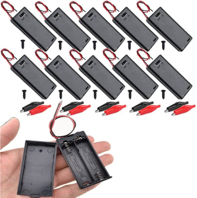 Cosensi - Dailygoods - 10 Stuks AA Batterijhouder met Aan/Uit Schakelaar en Krokodillenklemmen