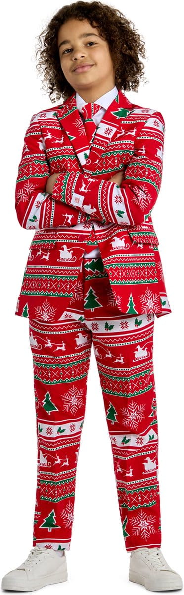 OppoSuits Winter Wonderland - Jongens Kerst Kostuum - Kerstpak - Rood - Kerst - Maat 134/140