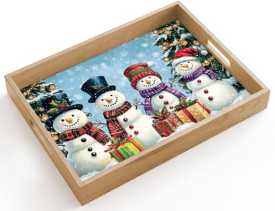 Dienblad hout 40x30 cm - Schootdienblad - Vrolijk - Sneeuw - Kleurrijk - Borrelplank rechthoek - Plateau dienbladen