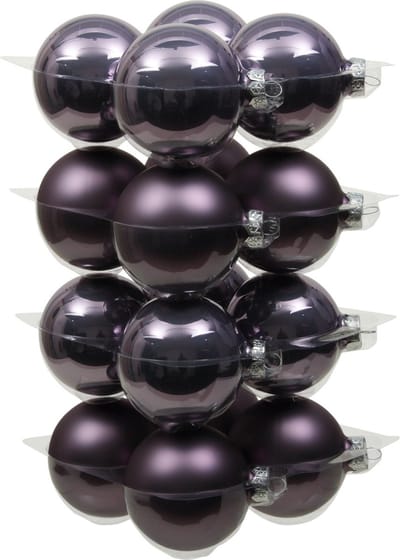 Othmar Decorations Kerstballen - 16x st - lila paars - 8 cm - glas - glans/mat - kerstversiering