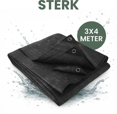 STACK® Sterk Afdekzeil - 3x4m - Zwart - 100G/M2 - Waterdicht Bouwzeil & Zeildoek - Zeil Met Ringen - Beschermhoes & Afdekhoes voor Zwembad,Tuinset, Tuin Meubelen,Motor,Scooter,Fietsen,Aanhangwagen,Scootmobiel,BBQ accesoires - Auto Hoes Bescherming
