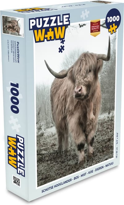 Puzzel Schotse Hooglander - Bos - Mist - Koe - Dieren - Natuur - Legpuzzel - Puzzel 1000 stukjes volwassenen