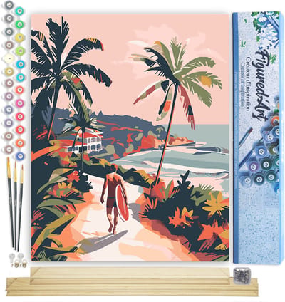 Figured'Art Schilderen op Nummer Volwassenen canvas Kustwandeling- Handwerk acrylverf Kit DIY Compleet - 40x50cm met DIY houten lijst