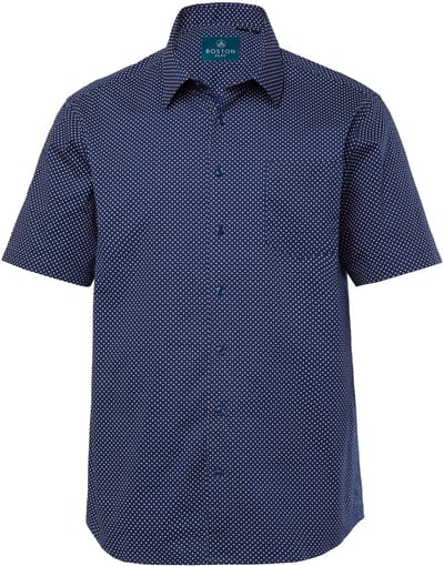 Boston Park - Heren - Overhemd korte mouw minimalprint Kentkraag comfort fit - Navy blauw - Maat L