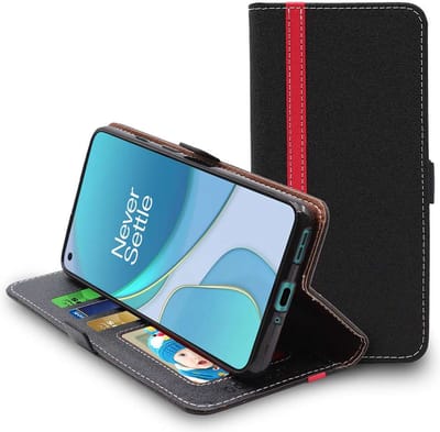 ebestStar - Hoes geschikt voor OnePlus 8T, Wallet Etui, Book case hoesje, Zwart, Rood