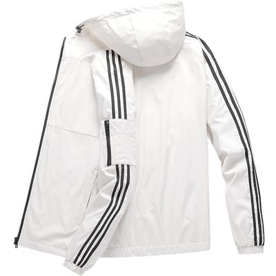 Herfst Nieuw Klassiek Drie-strepen Jas met Capuchon Heren Cardigan met Lange Mouwen Sport Casual Jas L white