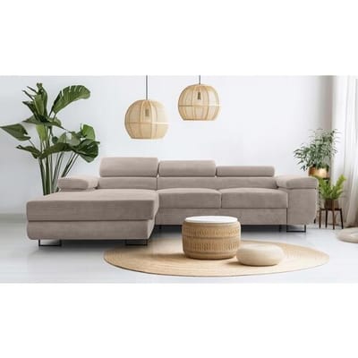 AX LIVING Arborio beige hoekbank 280cm slaapfunctie en opbergruimte L