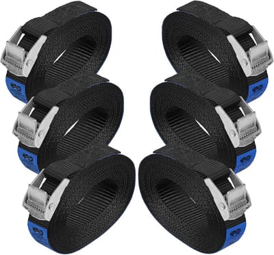 Set van 6 Spanbanden met Klemgesp Zwart 2.5 cm x 2.5 m - Draagkracht 250 kg