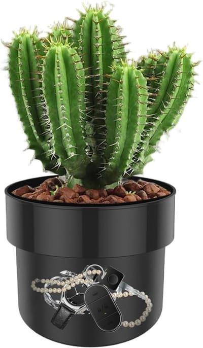 Bloempot Kluis - Geheime Opberger - Waardevolle Spullen Beveiligen - Dubbellaags Ontwerp - 14.4 cm Hoog - Zwart
