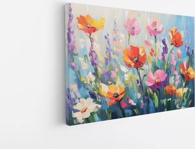 Saammp Canvas Schilderij - Kleurrijk Bloemenveld - Natuur - Abstract - 45x30 - Foto op canvas - Wanddecoratie - Muurdecoratie Woonkamer - Kantoor Decoratie