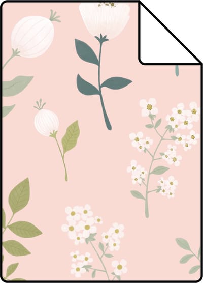 Proefstaal ESTAhome behang bloemen zacht roze, groen en wit - 26.5 x 21 cm - 139340-S
