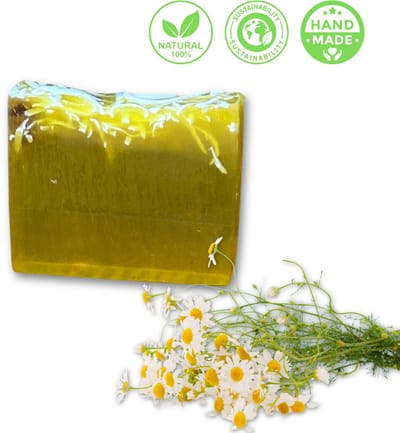 De Vitamineshop - Zeep - Natuurlijke Kamilleolie Zeep Blok – 100% Natuurlijke & Handgemaakte Verzachtende Zeep - Handzeep - Douchezeep - Cadeau - 120 gr