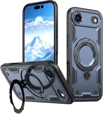 Hoesje Geschikt voor iPhone Air Hoesje Donker Blauw - Geschikt voor MagSafe Armor Hoesje met Met Draaibare Ring Houder