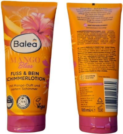Balea Voet & Been Schimmerlotion - Mango Bliss | 1x 100ml - Mango- & Hibiscusextract | Voetcrème & Beenlotion - Zachte glinstering