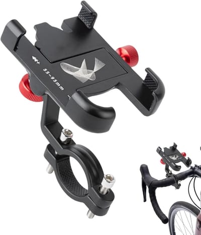 Telefoonhouder Fiets - Aluminium - 360 Graden Draaibaar - Voor- en Achterwaarts Verstelbaar - Geschikt voor Fiets en E-bike - Fiets Accessoires （Clip-on model, zwart）