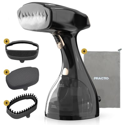 PRACTIQ SteamPro Kledingstomer - 1500W Handstomer - Stoomapparaat - 300ml - Inclusief 3 Opzetstukken & Reistas - Zwart/Goud