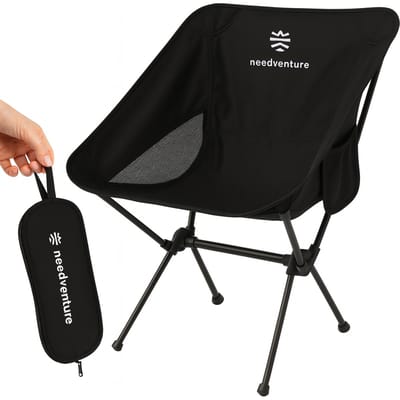Campingstoel - Inklapbaar - Lichtgewicht Aluminium - Strandstoel - Visstoel - Vouwstoel - Opvouwbaar - Zwart - needventure®