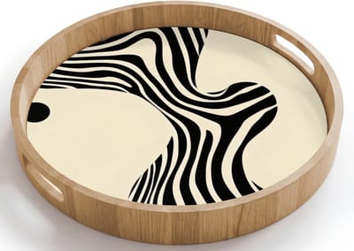 Dienblad rond 40x40 cm - Schootdienblad hout - Beige - Lijnen - Golvend - Abstract - Borrelplank rechthoek - Plateau houten dienbladen