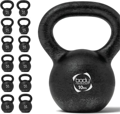 Gietijzer kettlebell - zwart - 10 kg - platte anti-roll basis