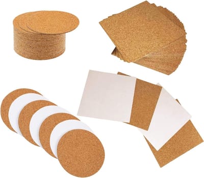 Ronde en vierkante zelfklevende kurkbladen - 80 stuks voor wanddecoratie, feestversieringen, onderzetters en doe-het-zelf knutselprojecten