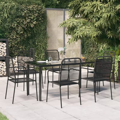 vidaXL - 7-delige - Tuinset - katoenen - touw - en - staal - zwart