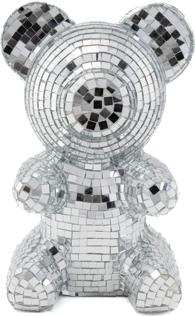 KIMU® Teddybeer 19 cm Spiegeltjes Zilver - Beer Discobal Pop Beeld Standbeeld Disco Spiegel - Deco Discobol Spiegelbol Glitter Decoratie Festival