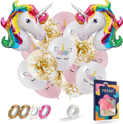 Fissaly 37 stuks Eenhoorn Decoratie Helium Ballonnen met Lint – Verjaardag - Papieren Confetti – Latex
