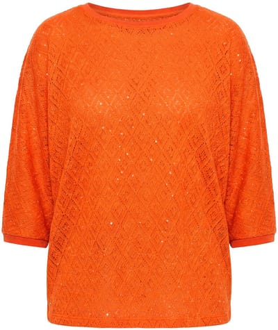 Angel of Style - Dames - Trui loose fit opengewerkt breisel vleermuismouw - Oranje - Maat 42+