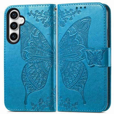 YPCd Bookcase geschikt voor Samsung Galaxy S23 FE - Vlinder Design - Portemonnee / Wallet Hoesje - Blauw