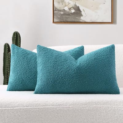 Set van 2 Groenblauwe Bouclé Sierkussenslopen 30x50 cm - Zachte Getextureerde Lendenkussens voor Bank en Woonkamer