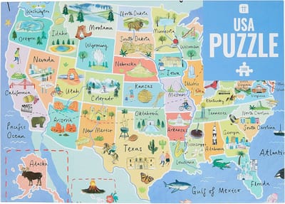 1000-Delige Legpuzzel USA Kaart met Alle 50 Staten en Bezienswaardigheden