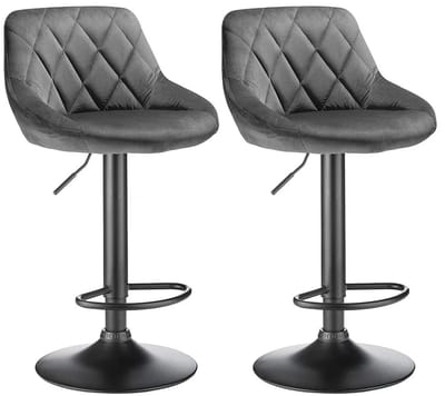 M-Goods Barkrukken Set van 2 - Verstelbaar 63-83 cm - Draaibare Barkruk met Rugleuning - Fluwelen Gestoffeerde Keukenkruk - Donkergrijs