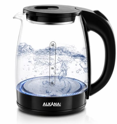 ALKANA - Glazen Waterkoker 1,8L 1500W – Elektrische Waterkoker met LED Verlichting, Automatische Uitschakeling, Droogkookbeveiliging, 360° Draaibare Basis, BPA-vrij, RVS & Glas Design, Snel Koken Waterkoker, Modern Keukenapparaat