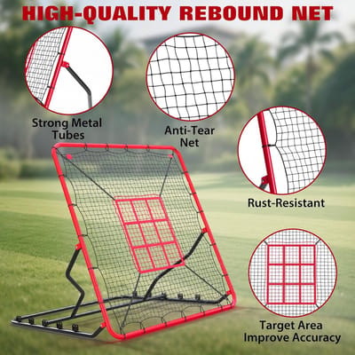 Honkbal stuiternet,Baseball Rebounder Net 120x135cm – 5 Verstelbare Hoeken – Heavy Duty UV-bestendig Bounce Back Net – Solo Veldtrainer voor Honkbal & Softbal,Rood