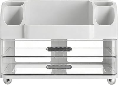 TOPINCN Make-up Organizer met Laden, Cosmetische Opbergplank met Grote Capaciteit voor Huidverzorging en Lippenstiften, Waterdicht PET ABS-materiaal, Open Ontwerp met 6 Kleine (WHITE)