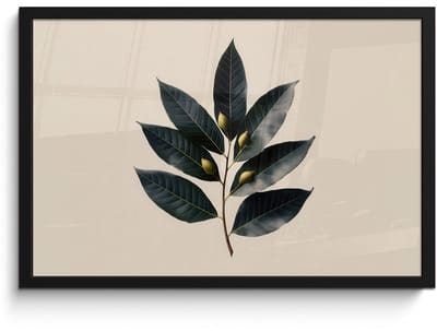 Poster in lijst - Fotolijst 60x40 cm - Posters - Laurierbladeren - Bloemknoppen - subtiel - Posterlijst zwart - Decoratie - Wanddecoratie woonkamer - Muurdecoratie slaapkamer