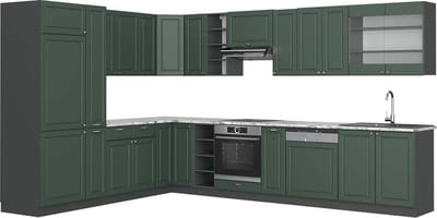 Vicco Hoekkeuken Fame-Line, Groen-Goud Landhuis/Antraciet, 347 x 257 cm, WB Marmer